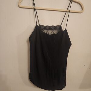 Zara Black Pleated Cami with Lace Detail